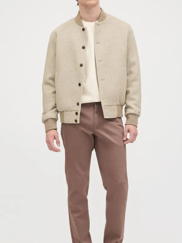 Beige Casual Style Long Sleeve Bomber Jacket
