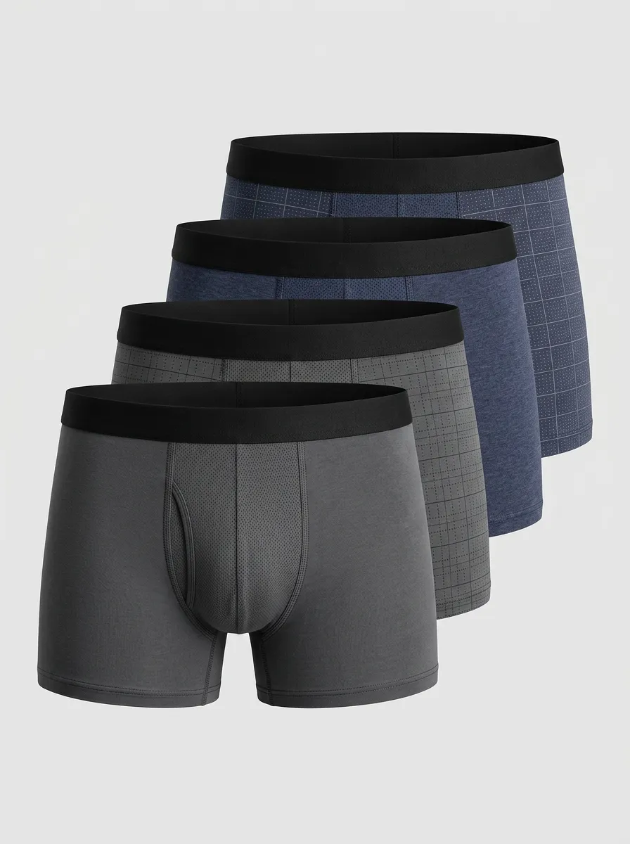 Relaxed Geometric Grid Comfort Men' Four Pack Boxer Briefs