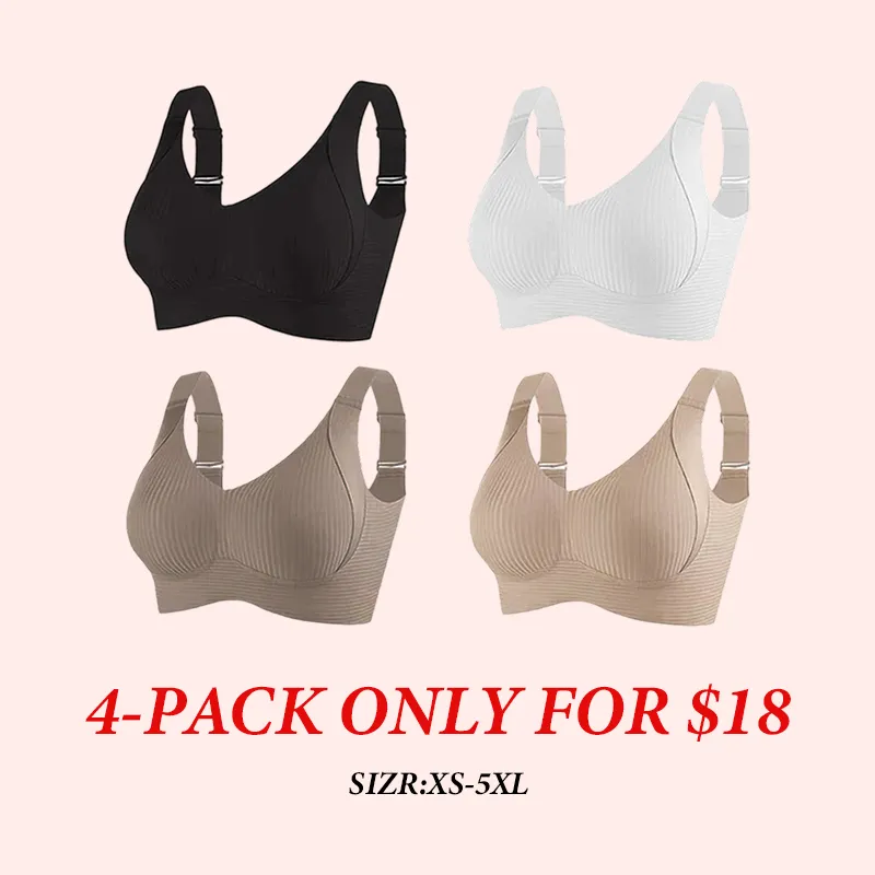 4PACK-Women's Solid Color Four RowsAdjustable Wireless Bras