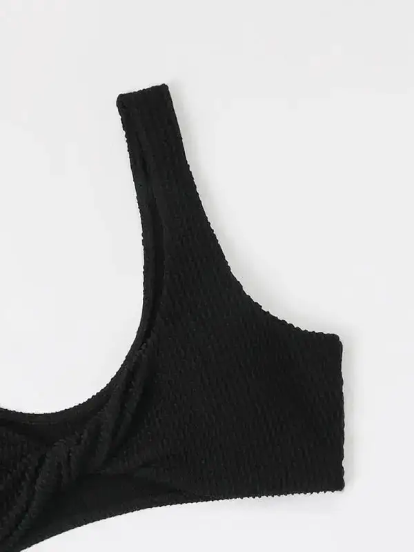 Twisted One Piece Wrinkled Wavy Fabric Swim Set