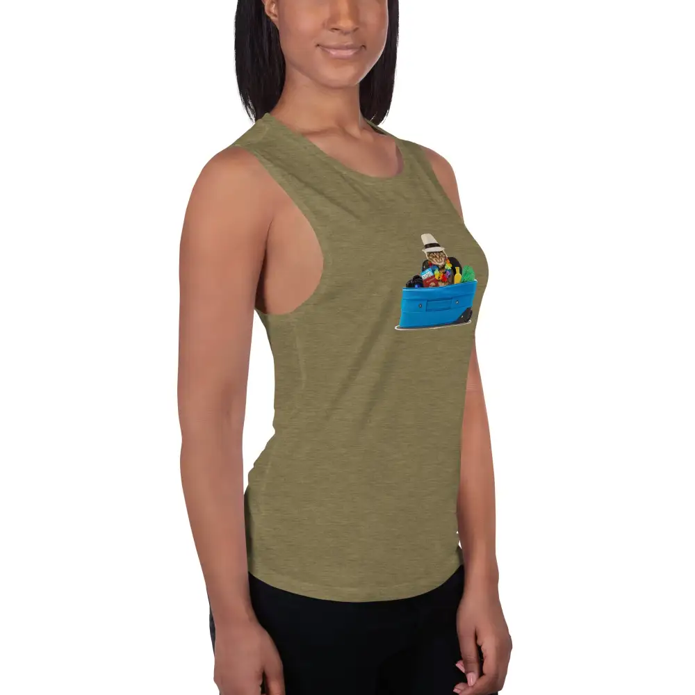 Graphic Ladies Muscle Tank Cat Tourist Tank Top