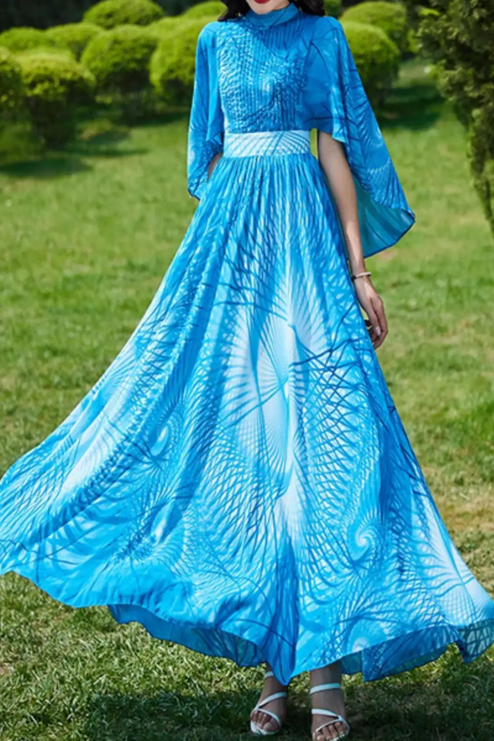 Printed Chiffon Fit And Flare Swing Maxi Dress