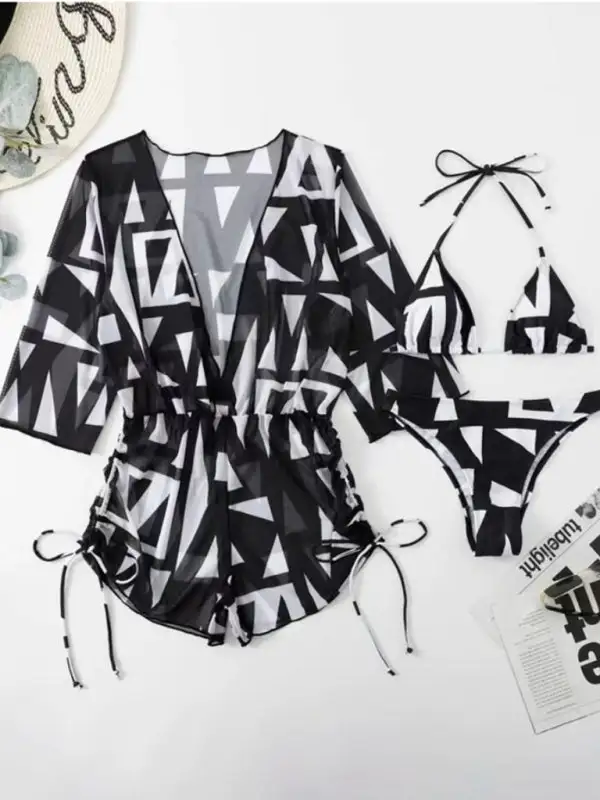 Tropical High Waist Tie Bikini Swim Set