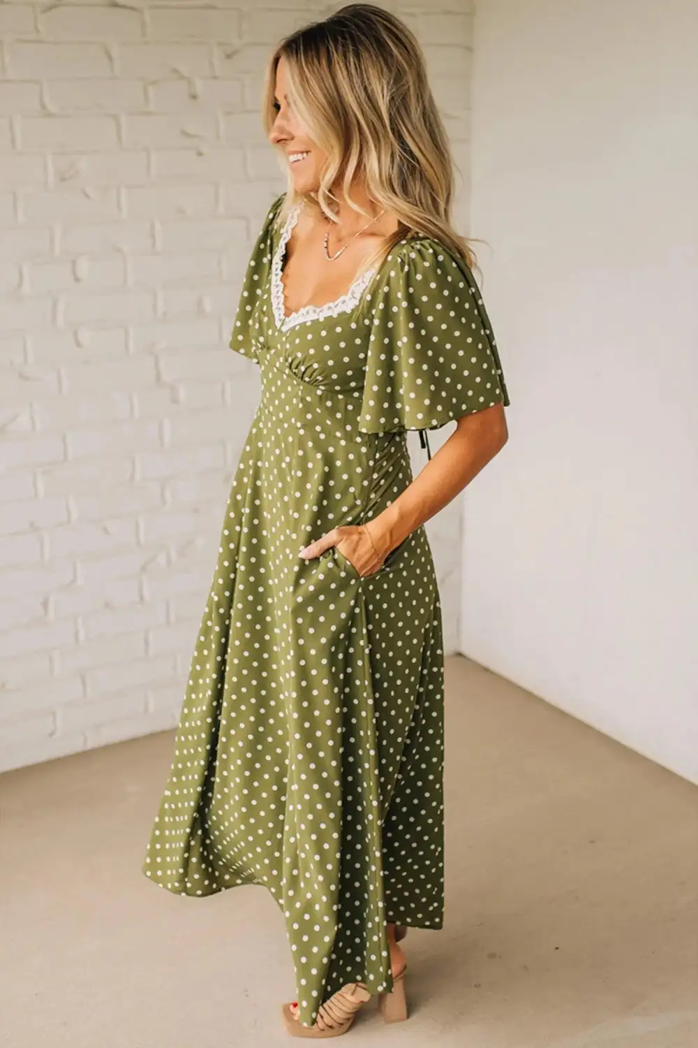 Polka Dot Printed Smocked Maxi Dress