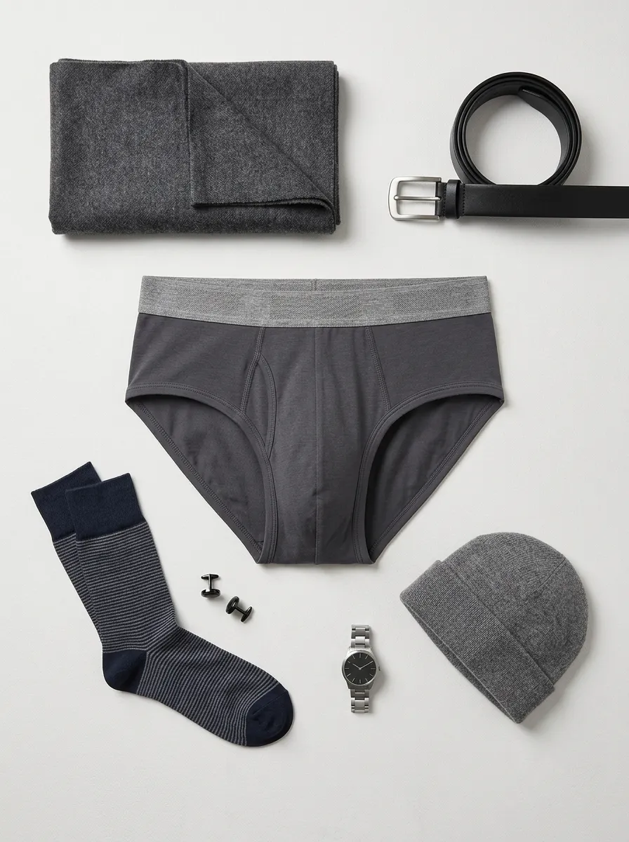 Men's Solid Charcoal Grey Elastic Waistband Briefs