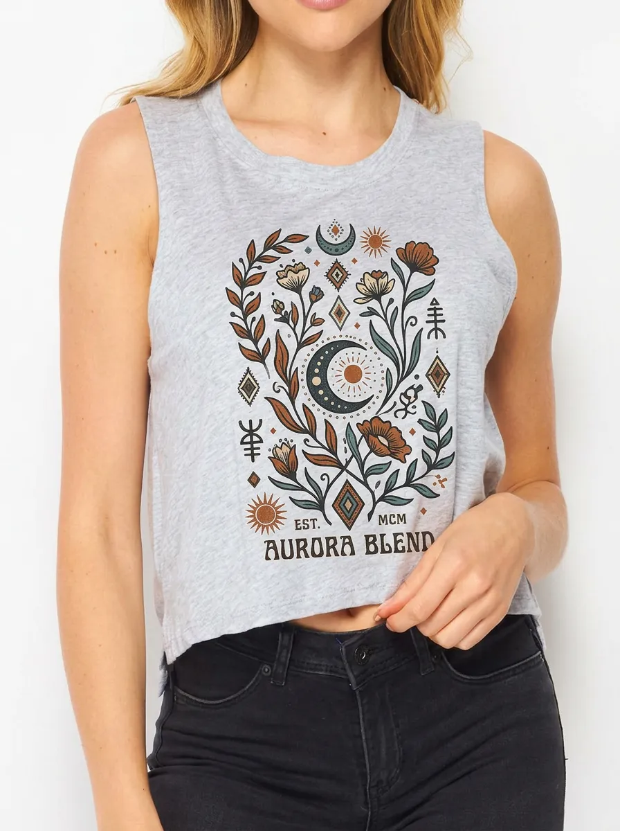 Women's Boho Celestial Floral Aurora Blend Printed Tank Top