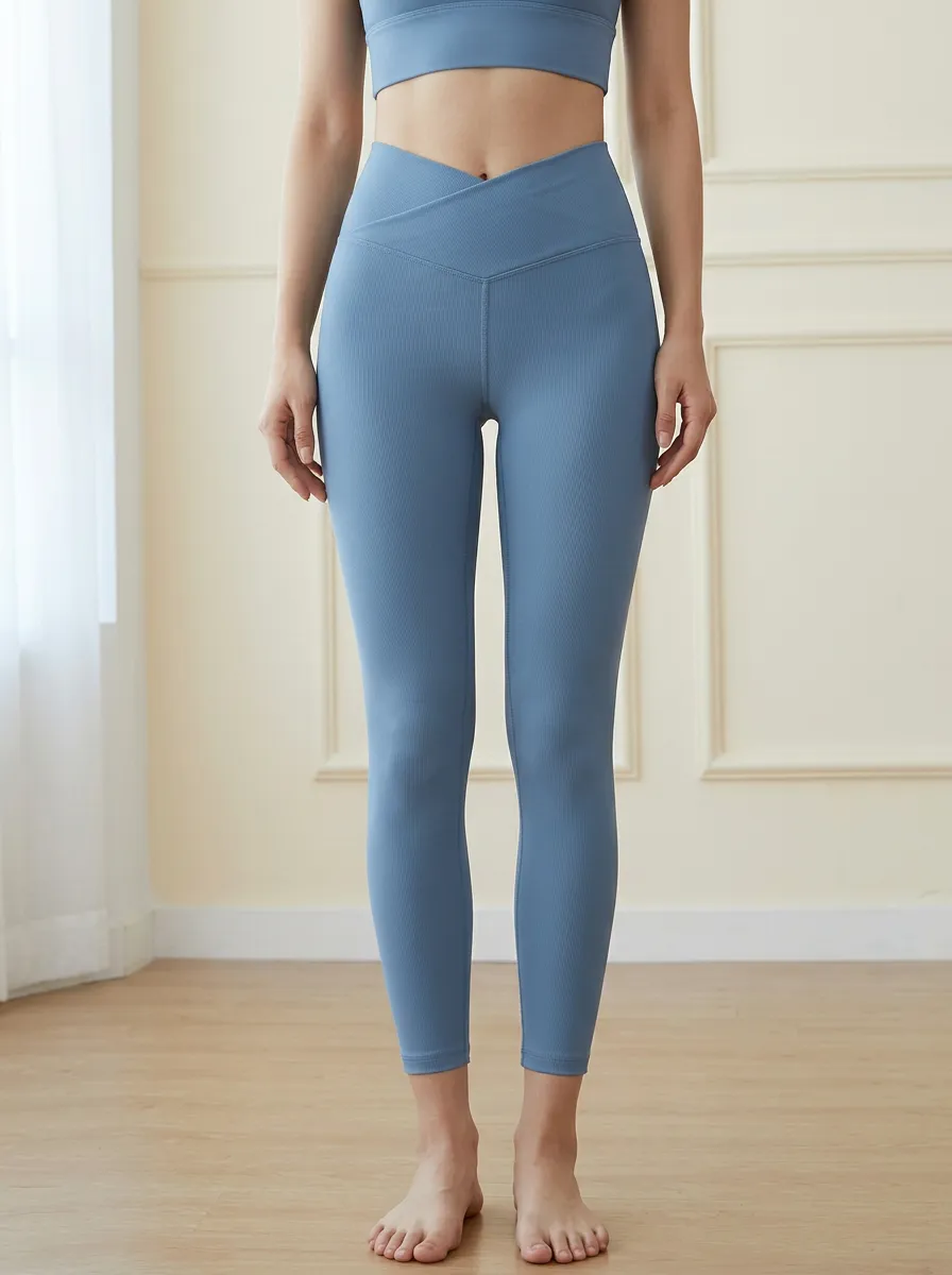 Women's Ribbed Crossover Waist Yoga Leggings