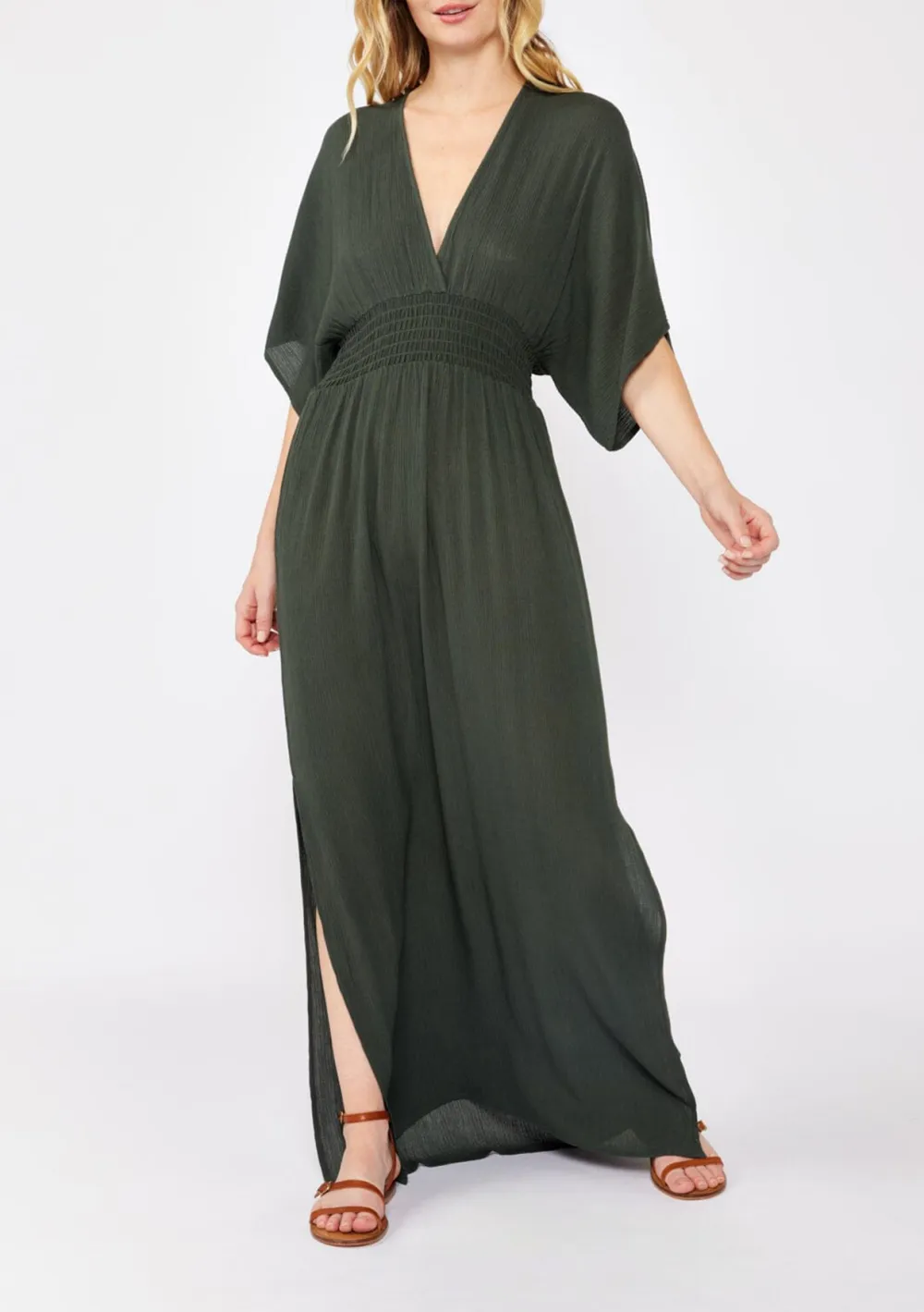 Side Slit V-Neck Half Sleeve Dress