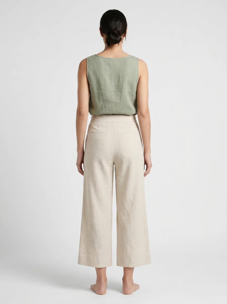 Essential Linen Blend Wide Leg Street Style Women's Cropped Pants