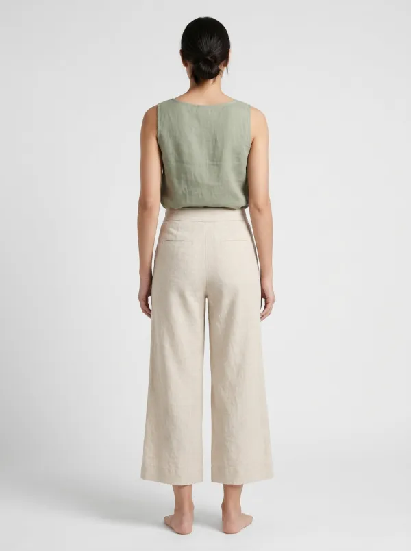 Essential Linen Blend Wide Leg Street Style Women's Cropped Pants
