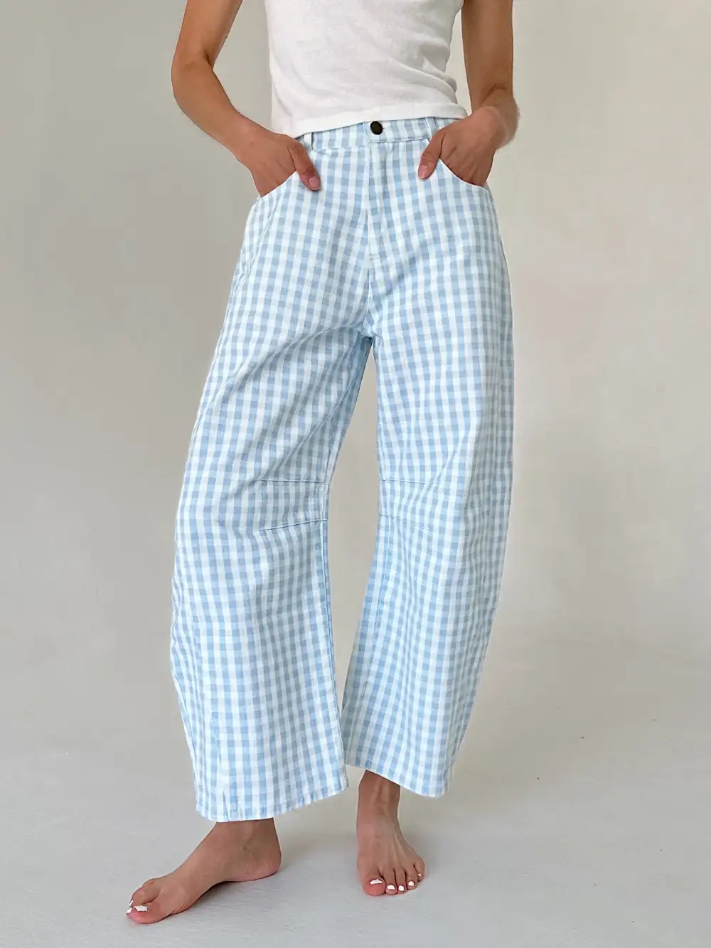 Gingham Barrel Leg Pants