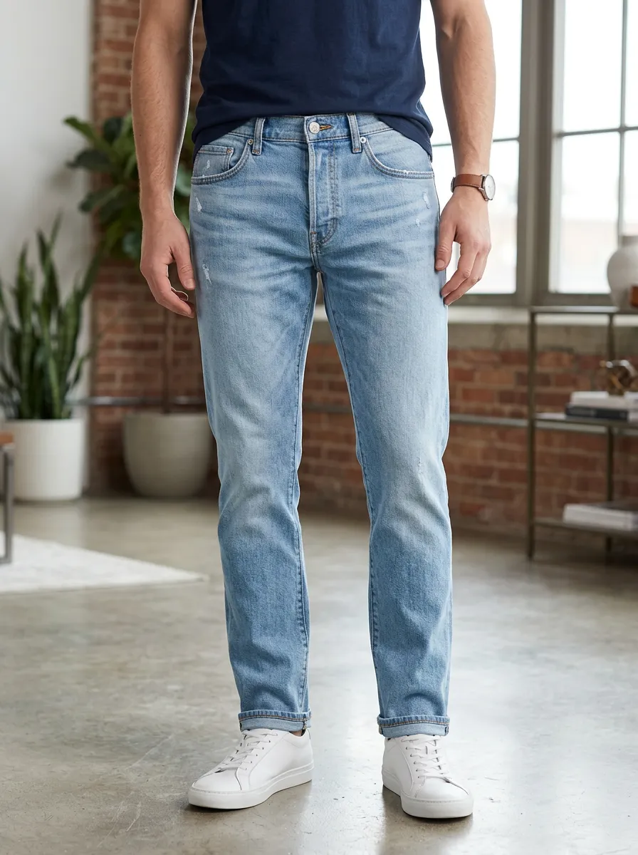 Men's Casual Light Wash Distressed Slim Fit Jeans