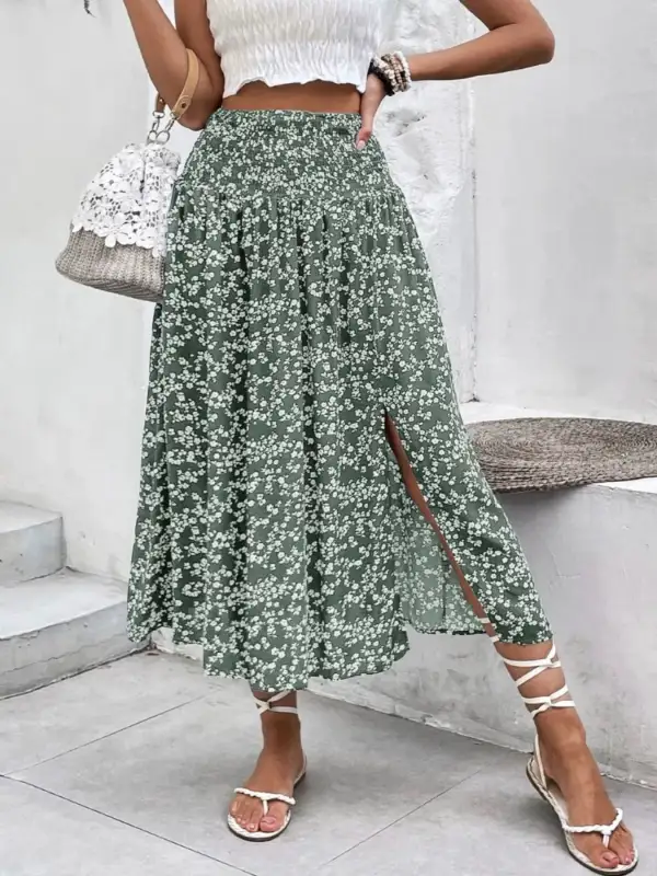 Relaxed Smocked Printed Skirt