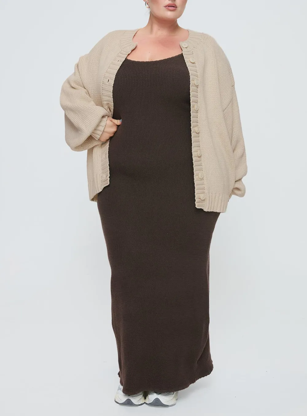 Ribbed Button Cardigan Cream