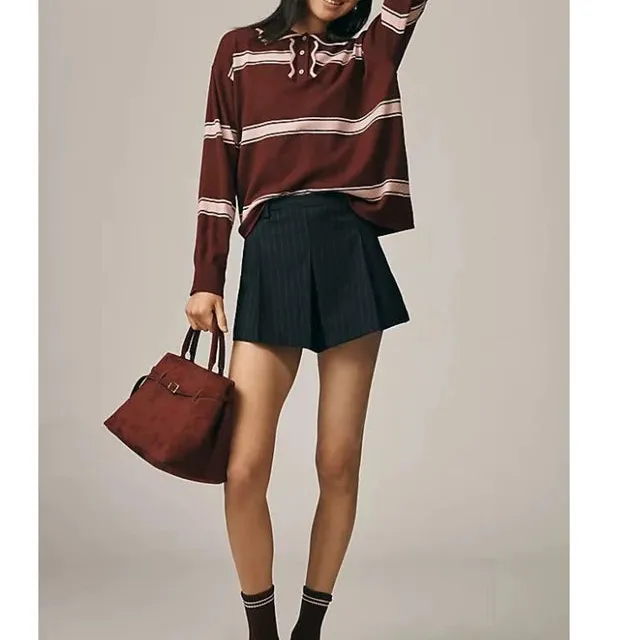 Striped Swirly Collar Polo Sweatshirt