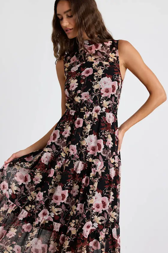 In My Dreams Mauve Floral Print Midi Dress