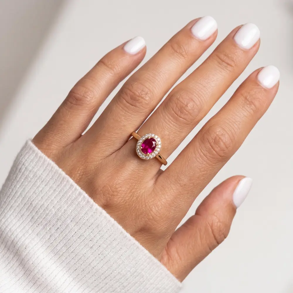 Simulated Ruby Oval Halo Ring