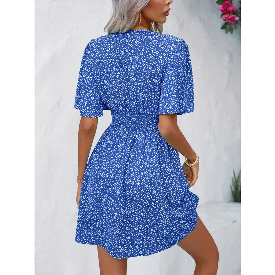 Printed V-neck Half Sleeve Mini Dress