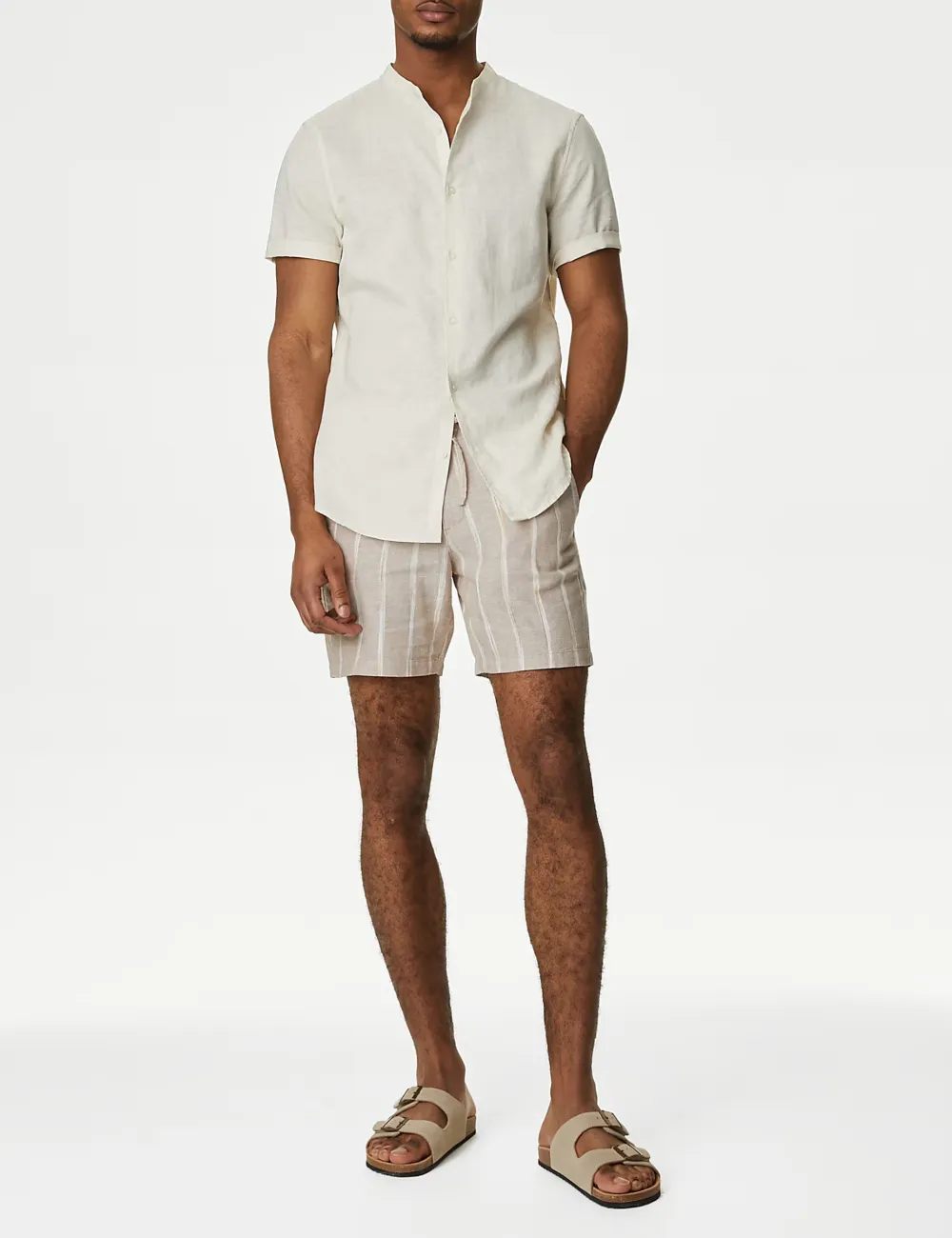 Linen Vertical Stripe Drawstring Shorts