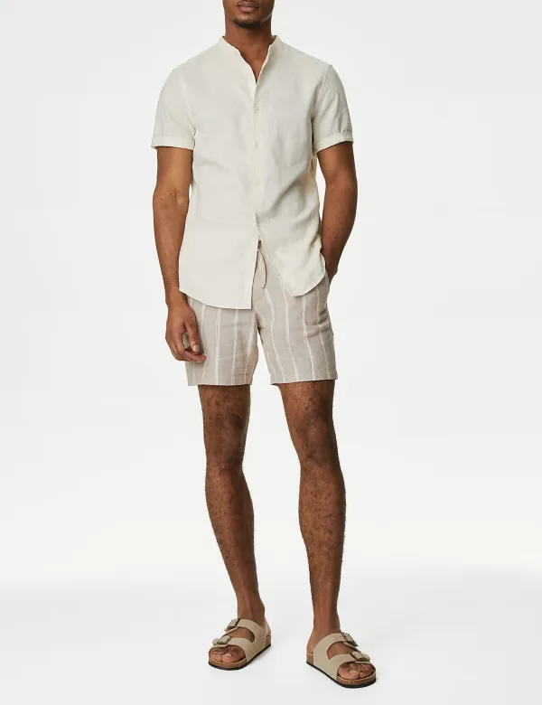 Linen Vertical Stripe Drawstring Shorts