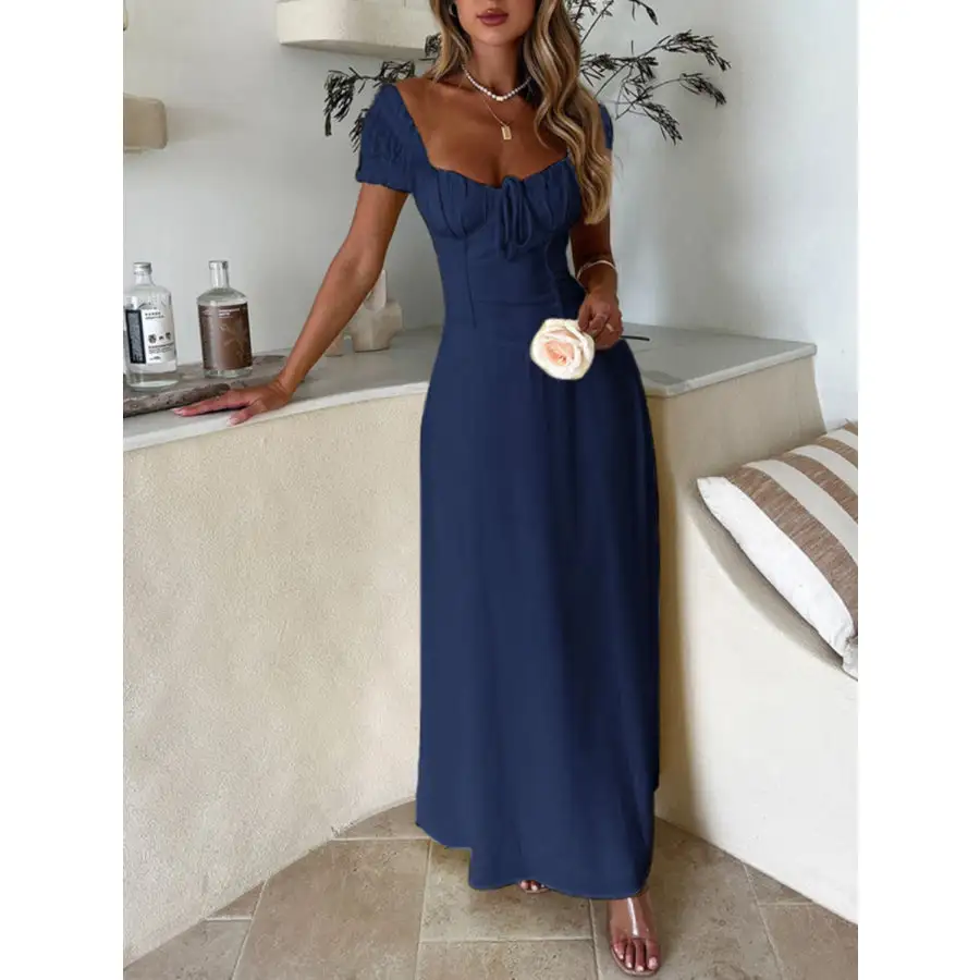 Devine Sweetheart Neck Short Sleeve Maxi Dress