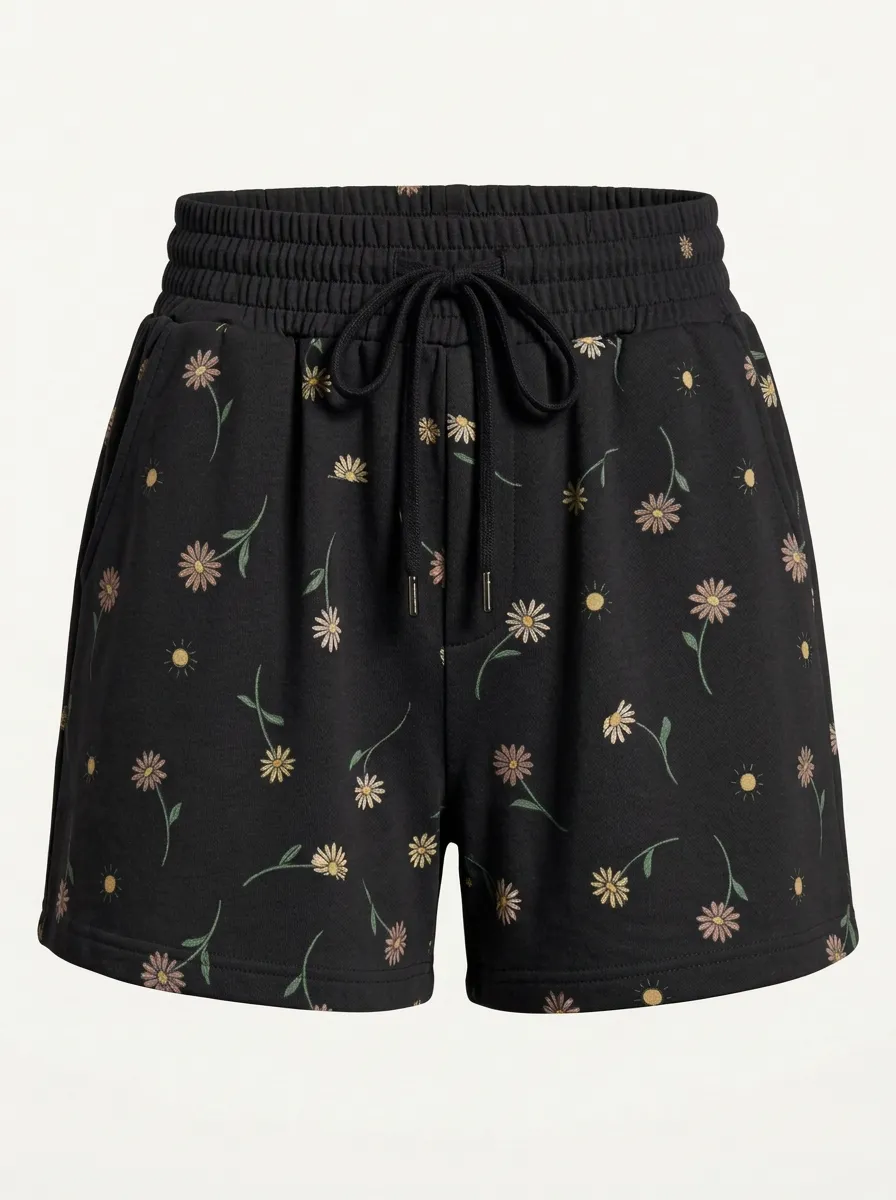 Women's Floral Sun-Print Drawstring Shorts