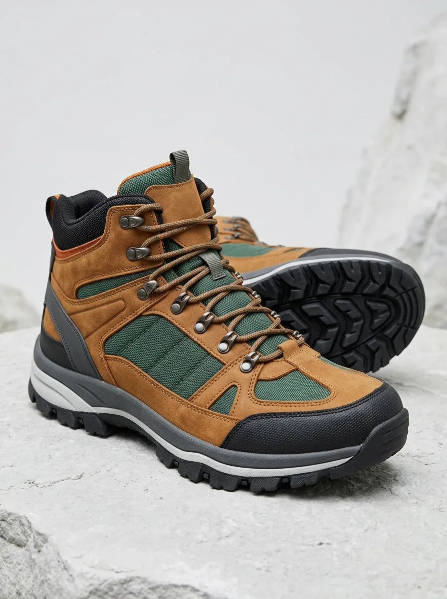 Men's Outdoor Inspired Brown and Green Hiking Boots
