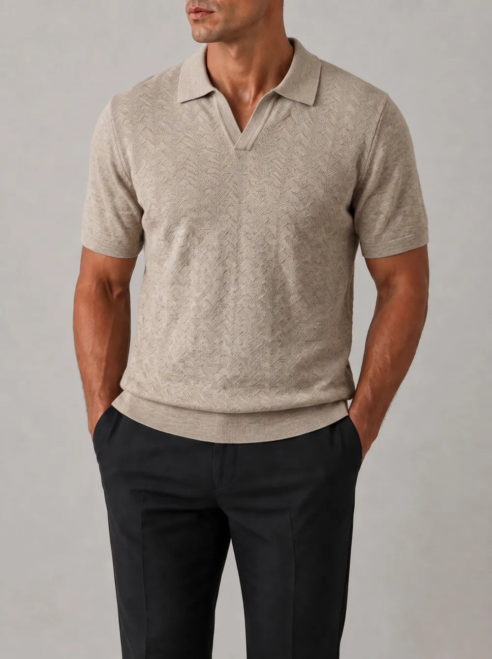 Men's Pullover Geometric Texture Knit Polo Shirt
