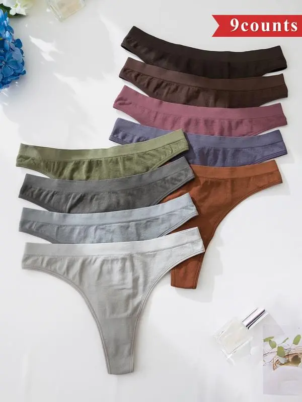 Women's Solid Color Drop Waist Thong, Soft Comfy Breathable Panty for Daily Wear, Women's Underwear for All Seasons