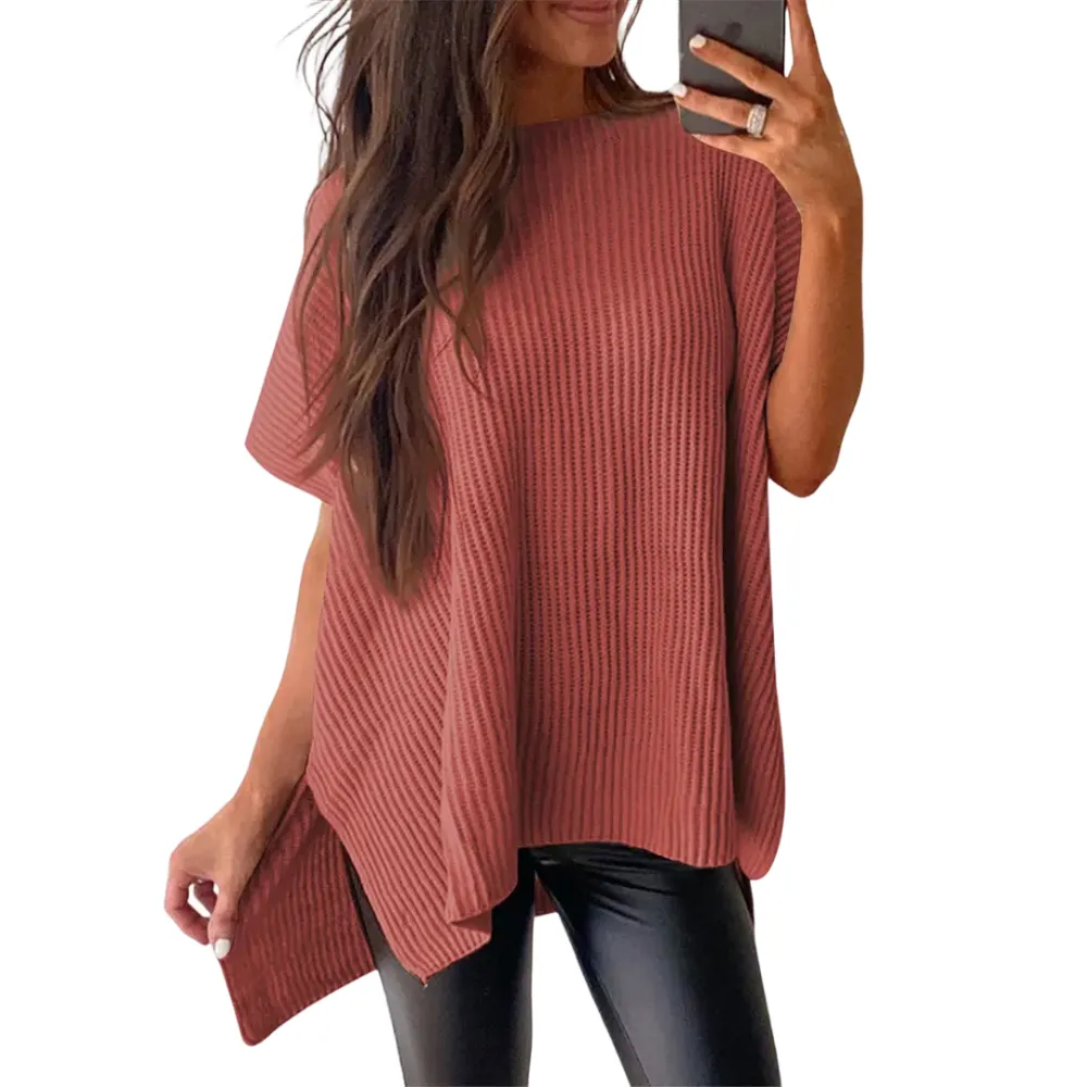 Women's loose-neckline short-sleeved sweater