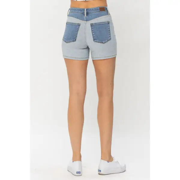 Full Size Color Block Denim Shorts