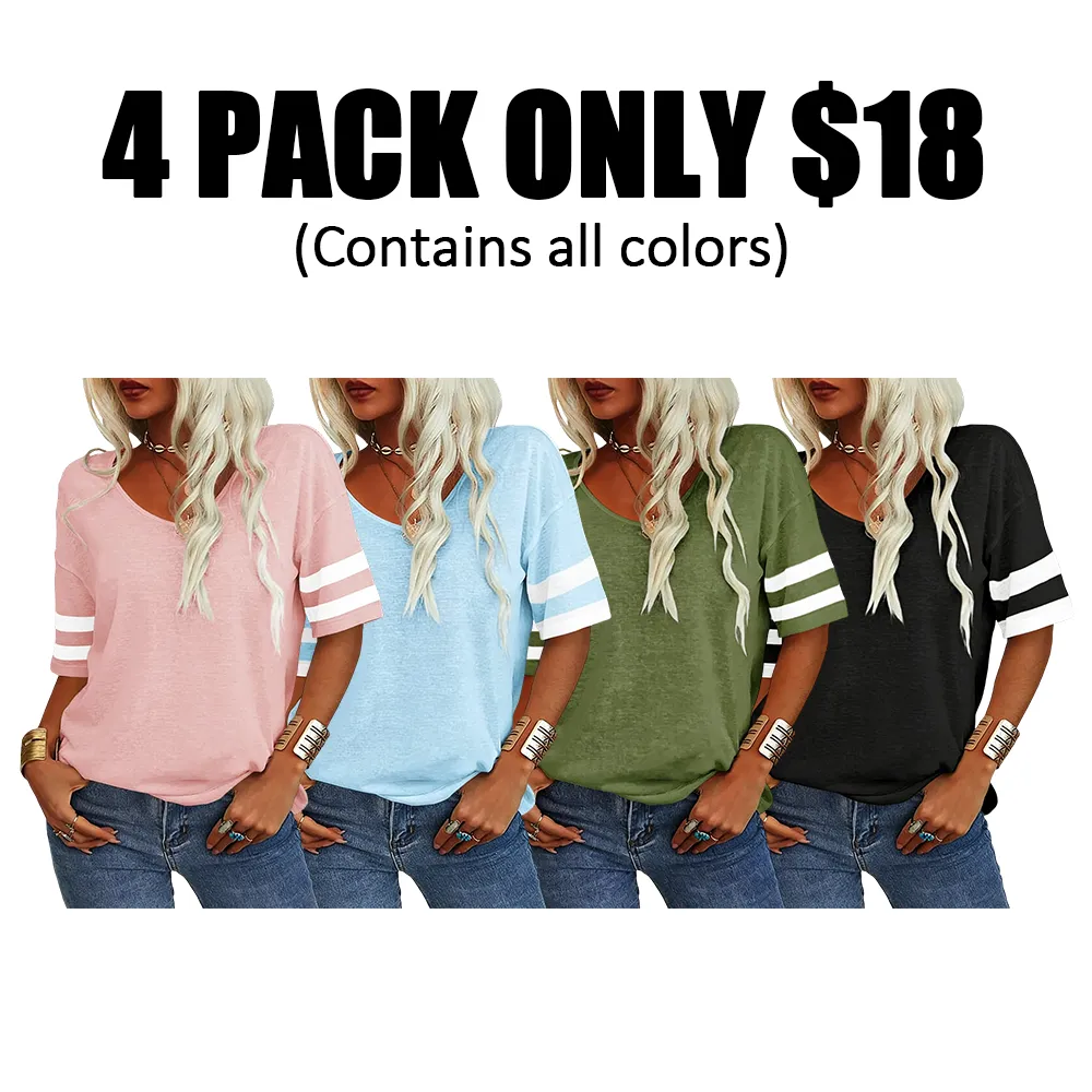 Women's Soft V-Neck Short-Sleeve T-Shirt-🔥8-Pack- Only $24