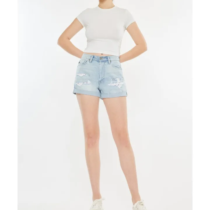 High Rise Repaired Mom Denim Shorts