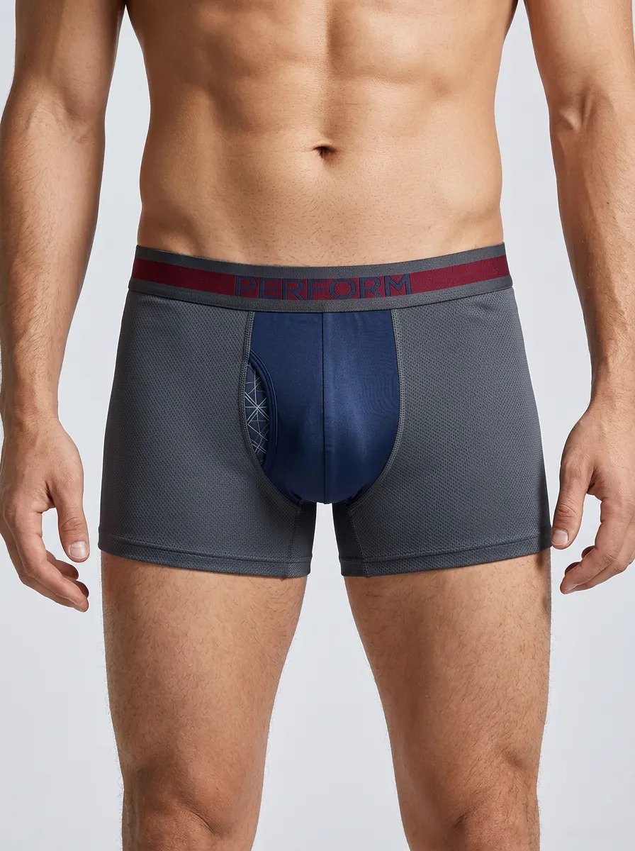 Men's Athletic Performance Mesh Contrast Printed Boxer Briefs