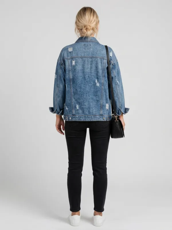 Women's Vintage Distressed Blue Denim Jacket