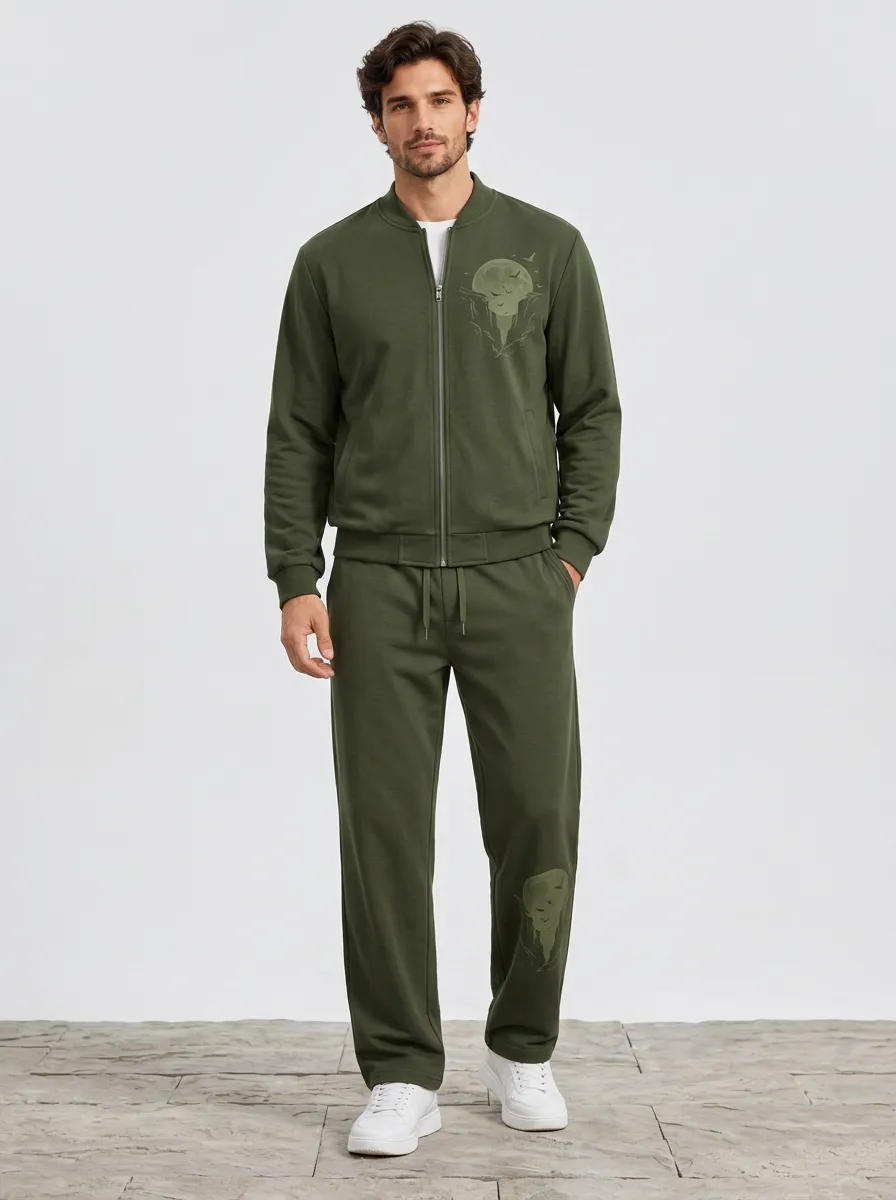 Men's Moon-Mountain Zip-Up-Jacket & Trousers Two-Piece Set