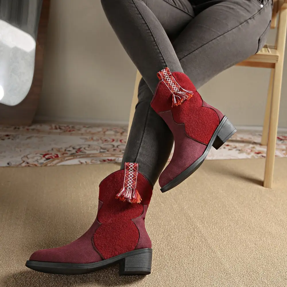 Suede Pointed Toe Block Heel Boots