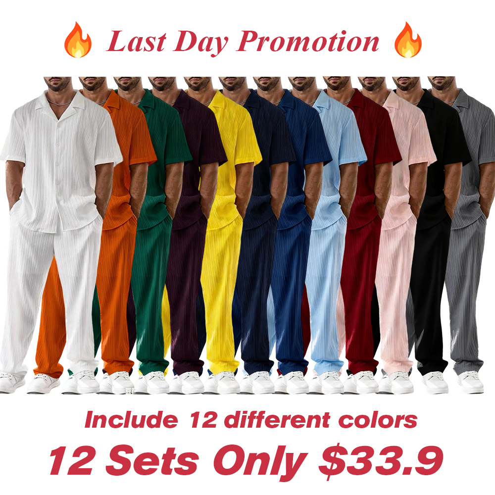 Men's Two-piece Suit Shirt and Elastic Waist Pants Set
