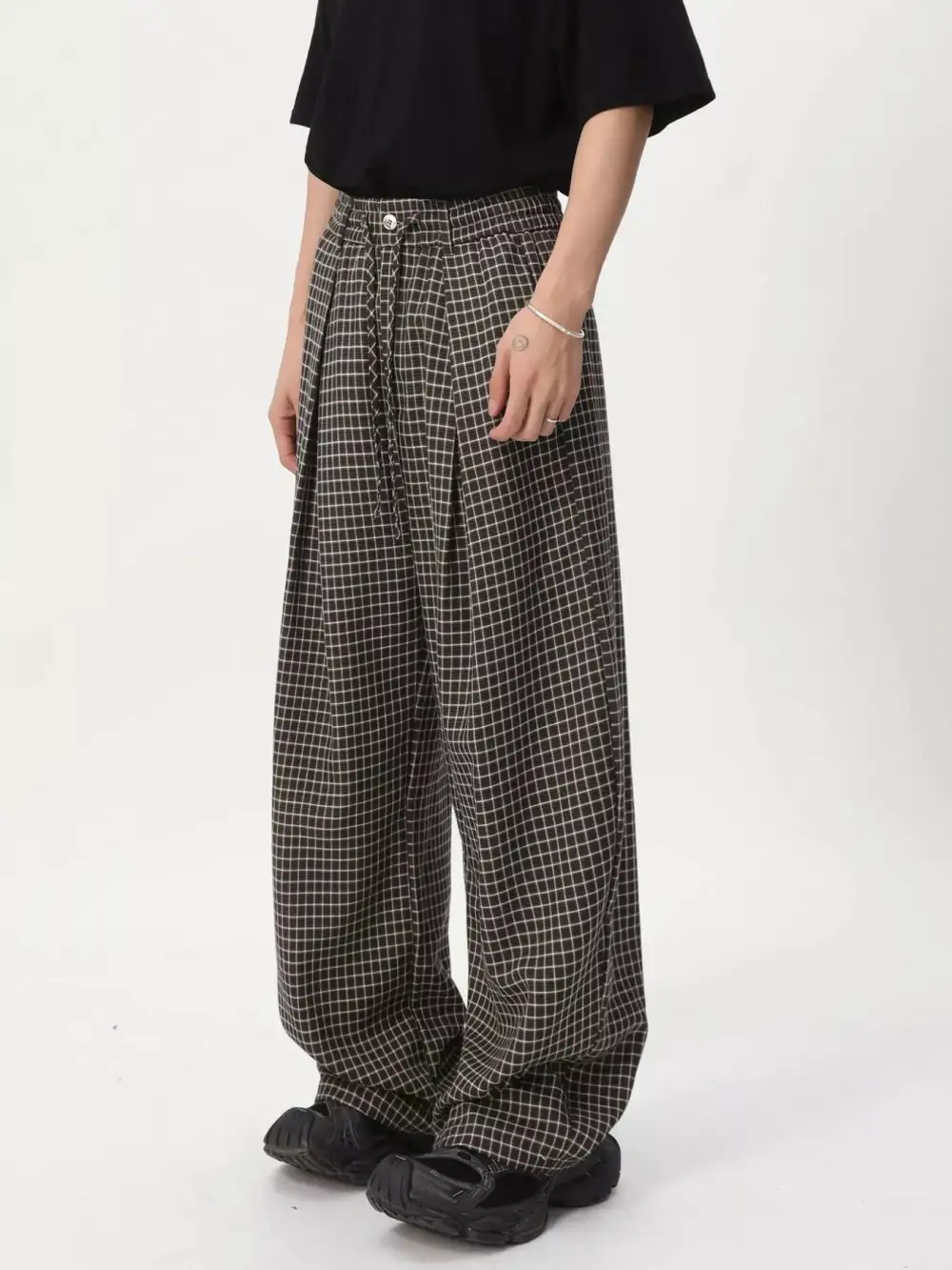 Refined Men's Plaid Wide Leg Pants