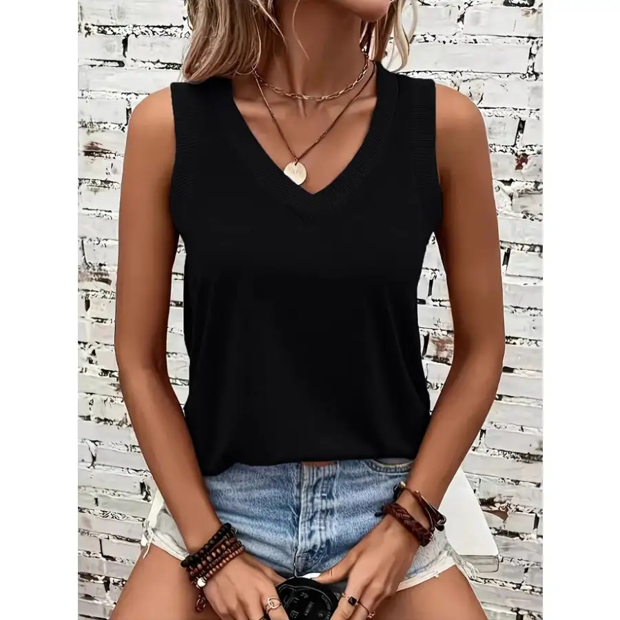 Breathable V Neck Ribbed Band Tank Top