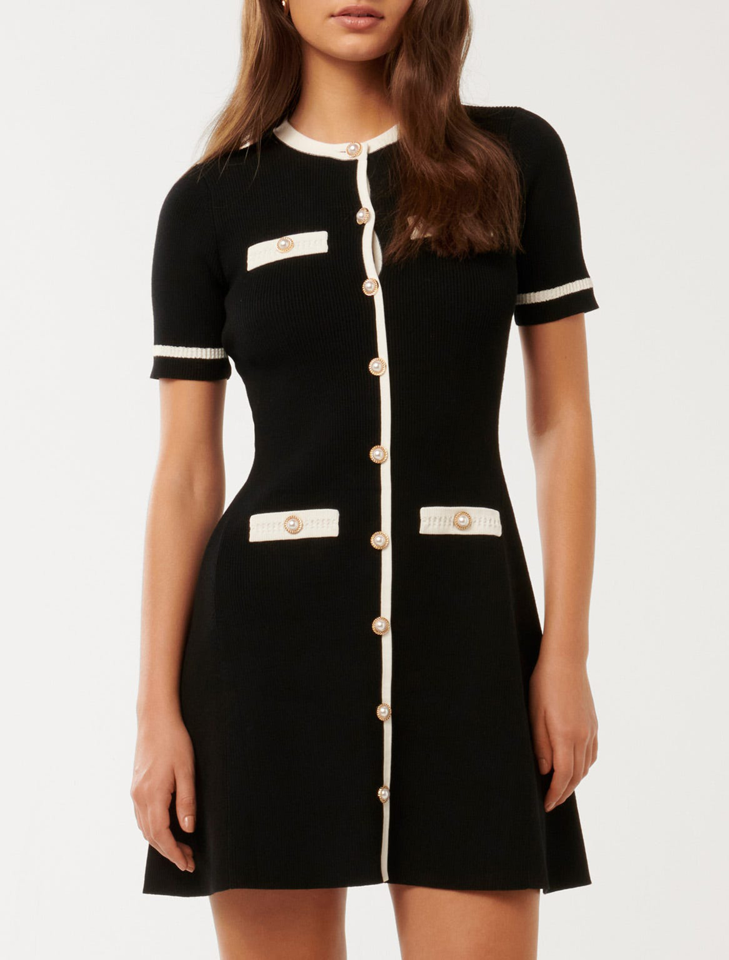 Black Contrast Knit Mini Dress