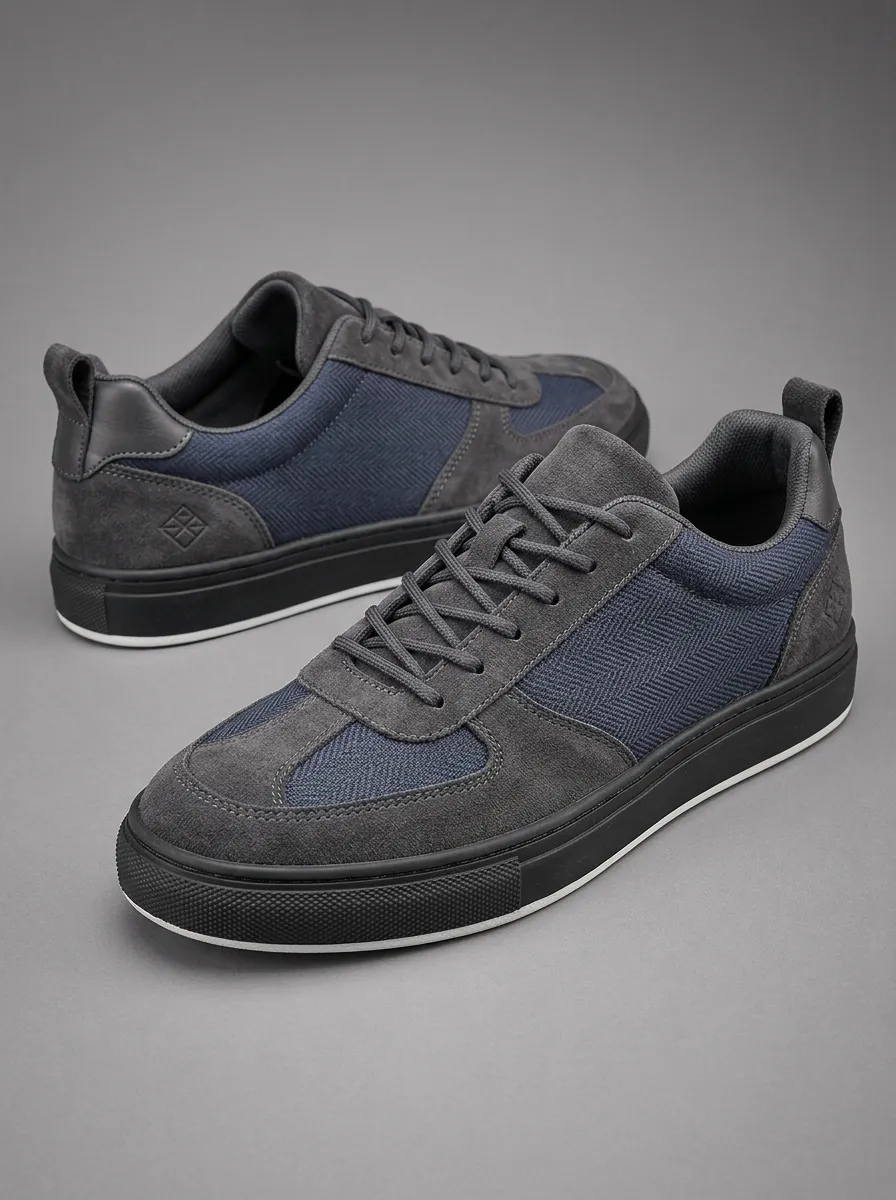 Men's Casual Herringbone Patchwork Patterned Skate Shoes