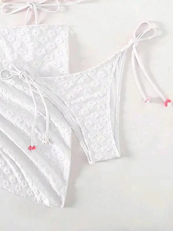 Layered Floral Lace Pattern Bikini Swim Set