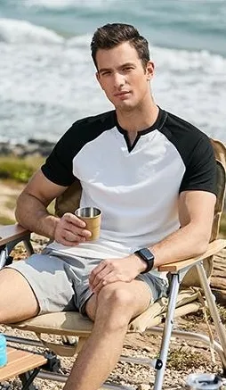 Mens Muscle Slim T Shirt V-Neck Henley