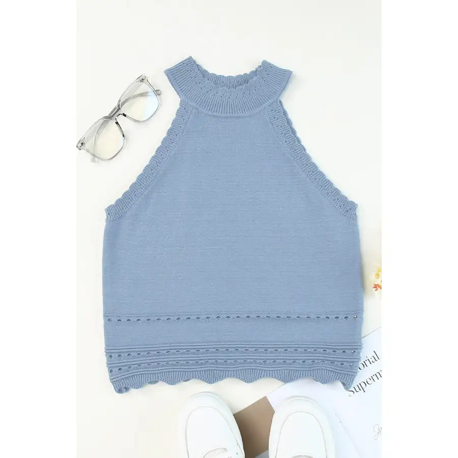 Eyelet Mock Neck Tank