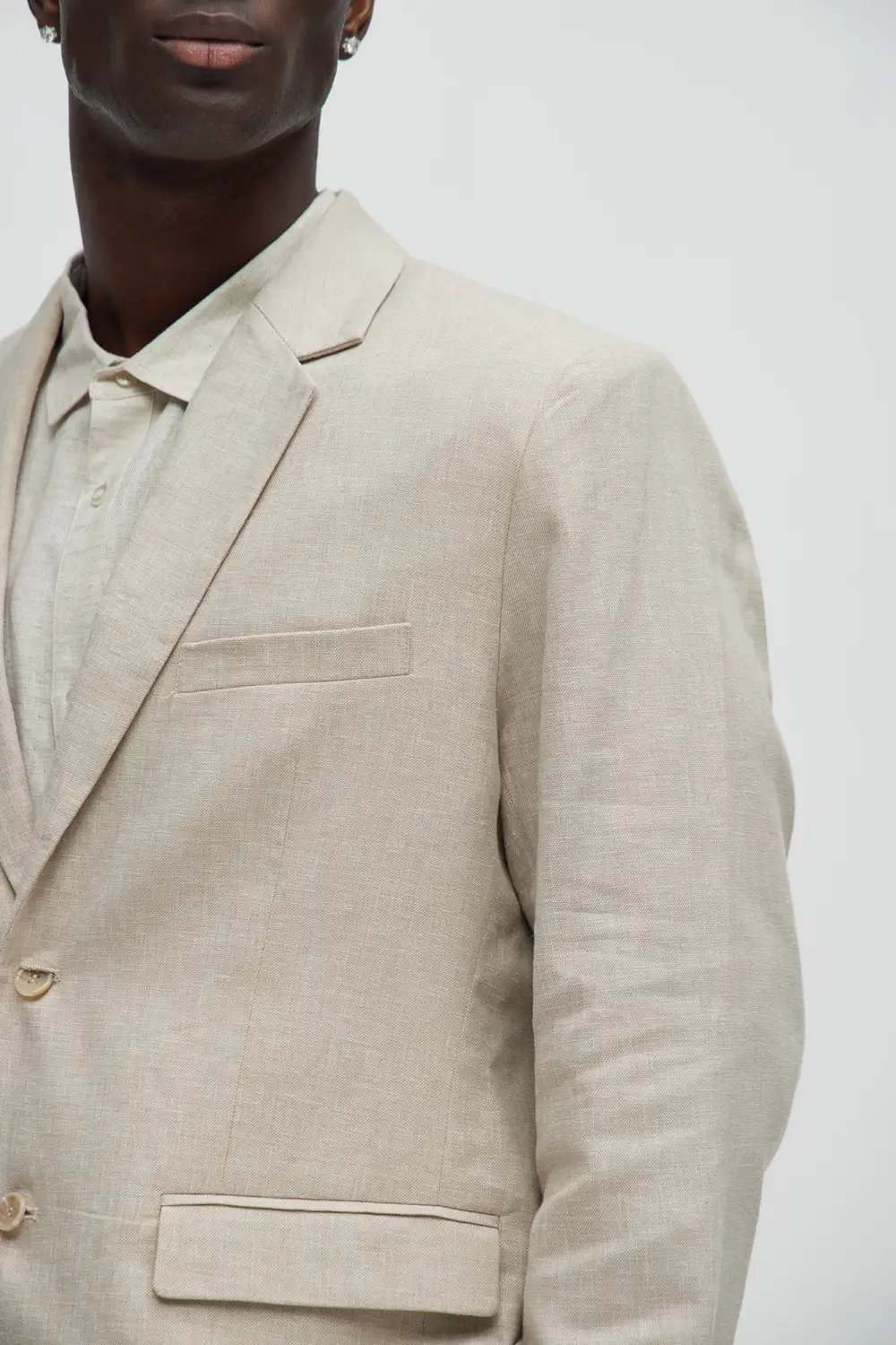 Slight Stretch Linen Suit Jacket - Black