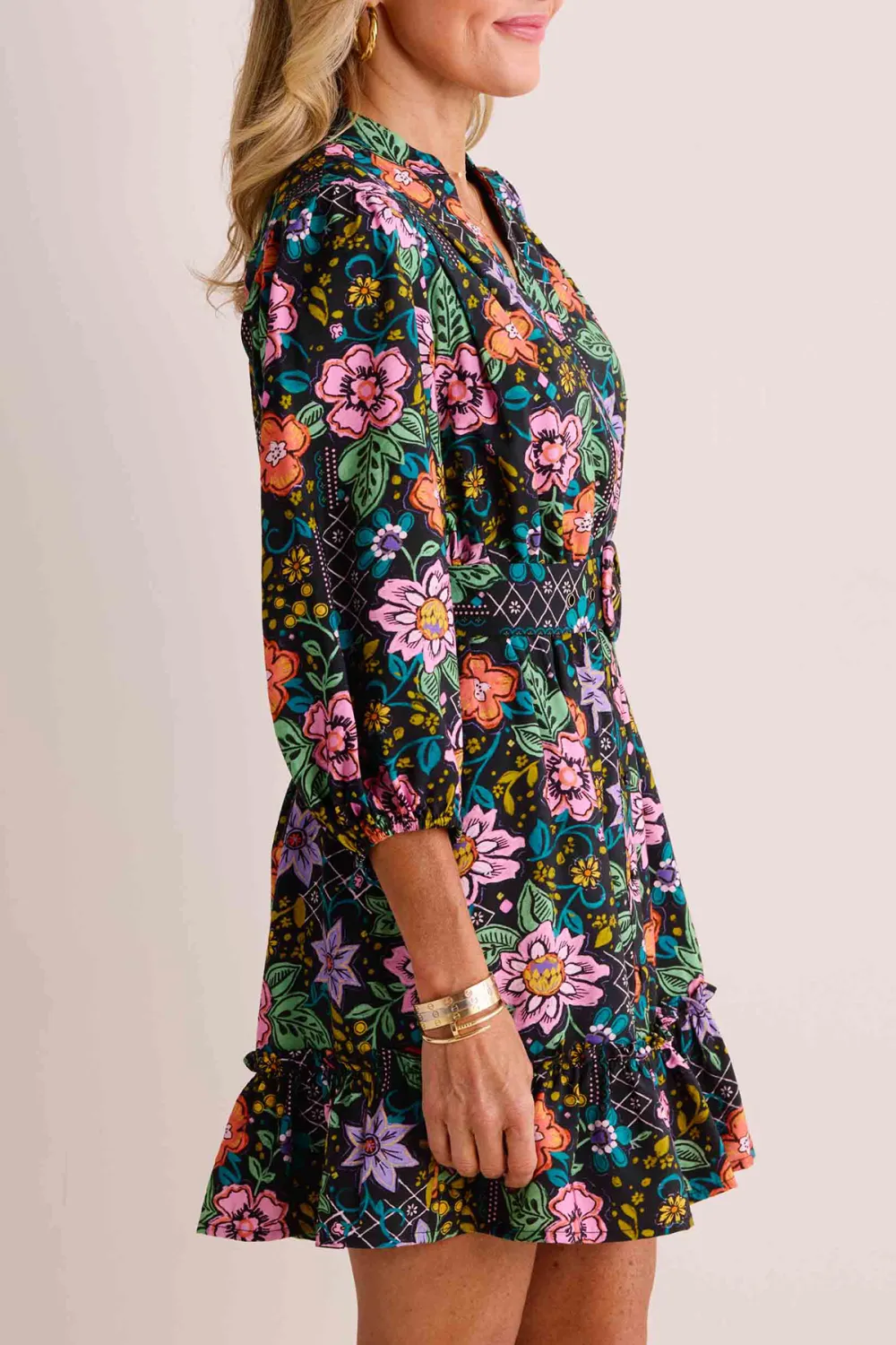 Multicolored Floral Print Long Sleeve Dress