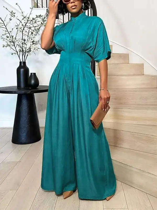 Jumpsuits Met Halve Mouwen En Hoog Getailleerde Geplooide