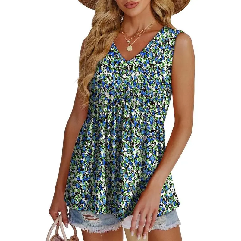 Womens Tank Tops 2025 Flowy Peplum Tops For Women Dressy Sleeveless V Neck Babydoll Tank Tops