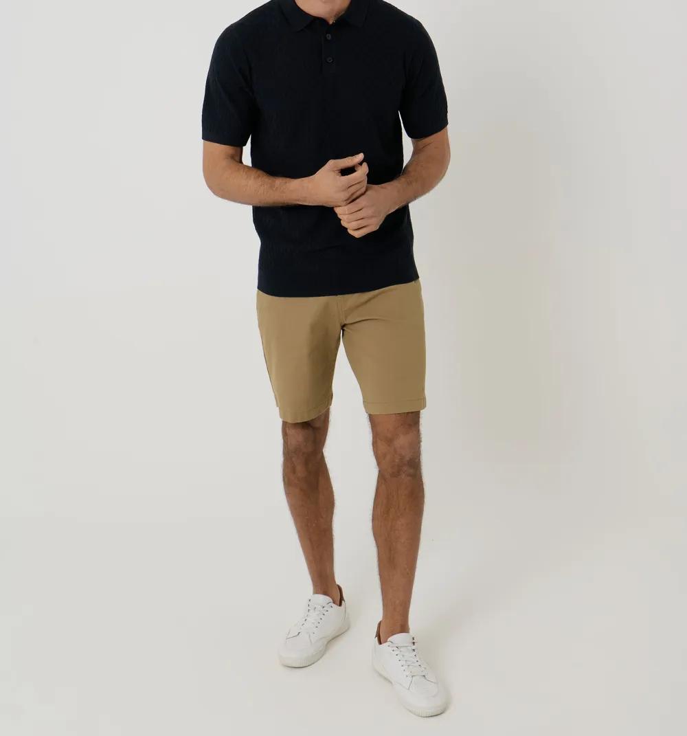 Men's Black Basket Stitch Knitted Polo